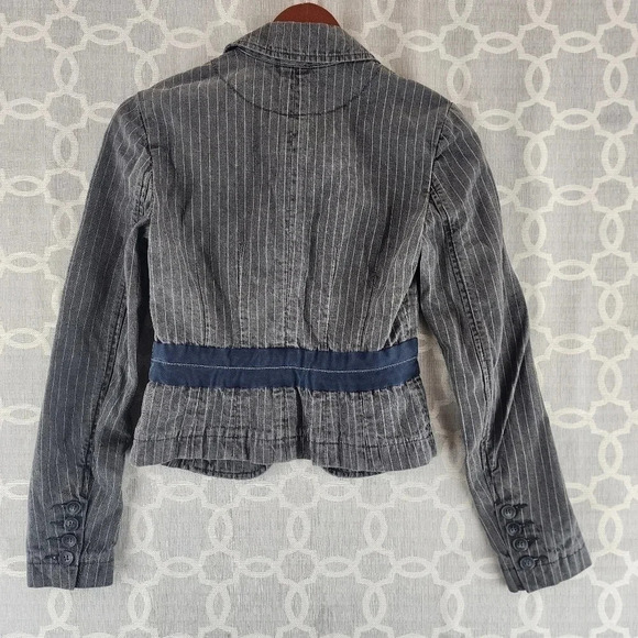 Theory Cotton Striped Button Women's Denim Blazer Pities XS 8016/1B - Picture 2 of 10